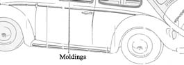 Body Molding Kit Body,7 pcs., Stainless Steel, Bug's '53-'62